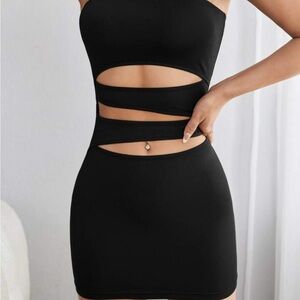 SHEIN Black Strapless Cut-Out Bodycon Tube Dress